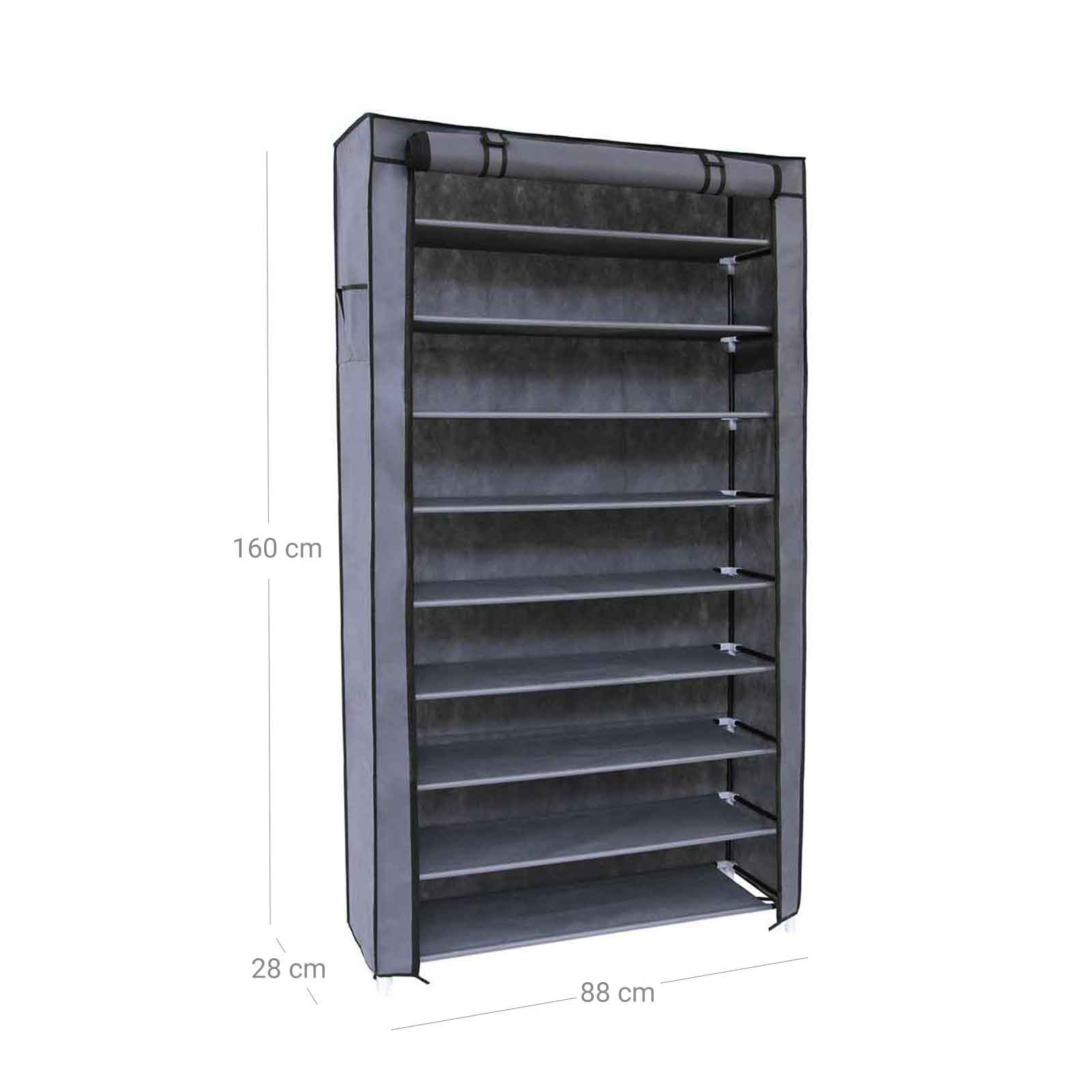 Shoe Rack – Fabric – Black – 10-Tier with Dustproof Cover, Holds Up to 40 Pairs