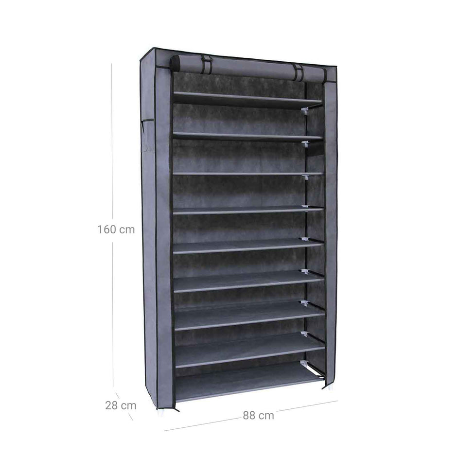 Shoe Rack – Fabric – Black – 10-Tier with Dustproof Cover, Holds Up to 40 Pairs