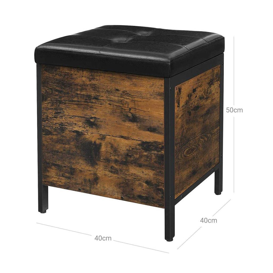 Bedroom Bench – Synthetic Leather – Rustic Brown and Black – Upholstered Seat with Storage