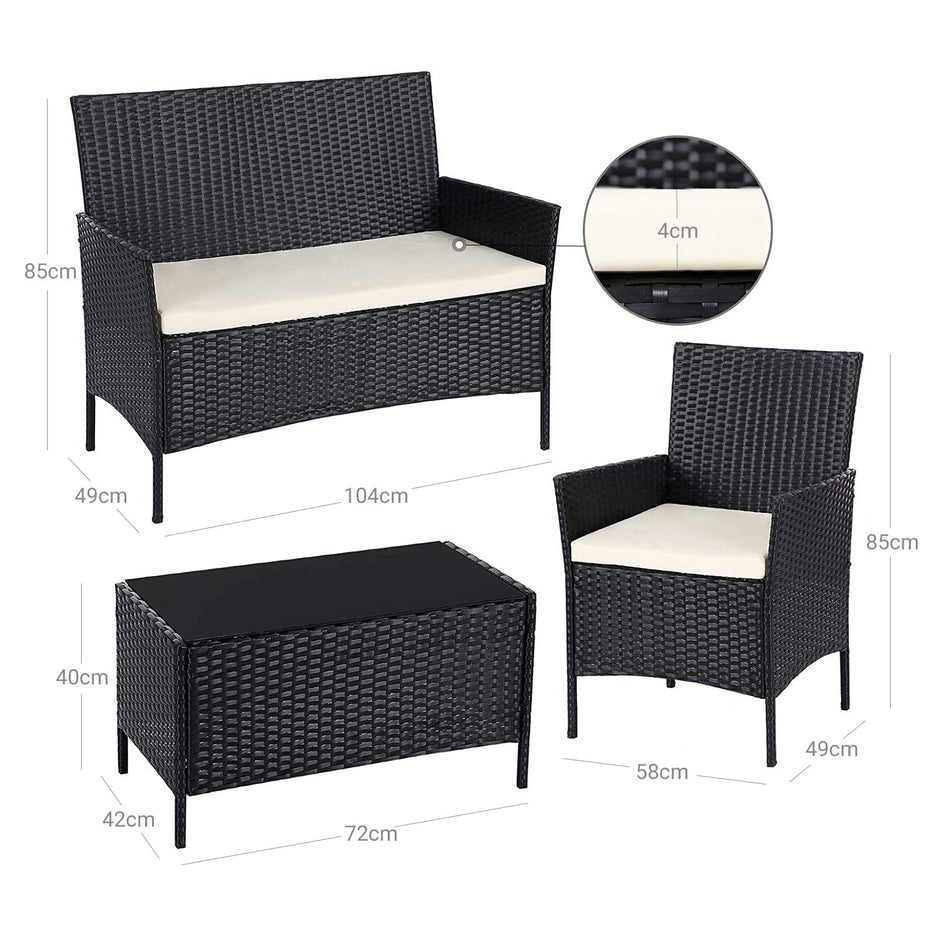 Garden Furniture Set – Polyrattan – Black and Beige – Outdoor Patio and Conservatory Use