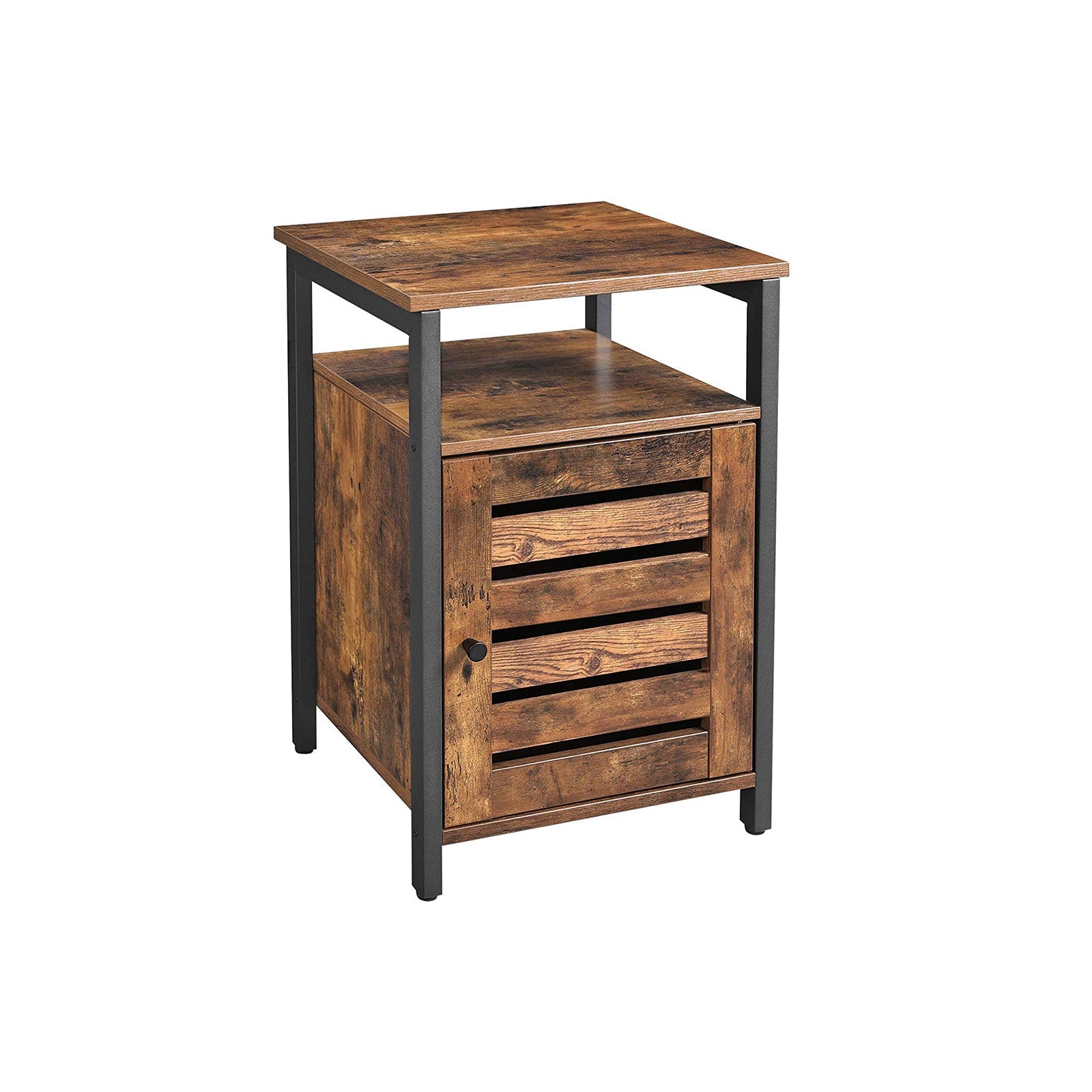 End Table – Metal Frame – Rustic Brown – Adjustable Shelf, 2 Shelves, Industrial Style