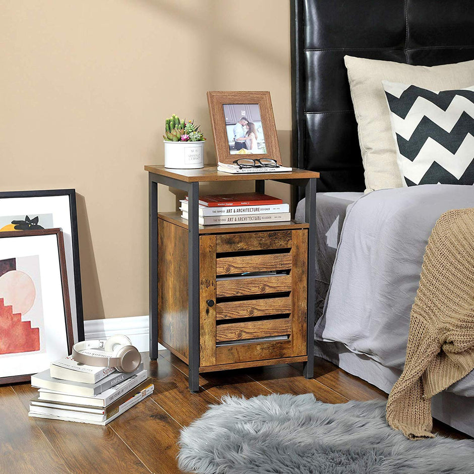 End Table – Metal Frame – Rustic Brown – Adjustable Shelf, 2 Shelves, Industrial Style