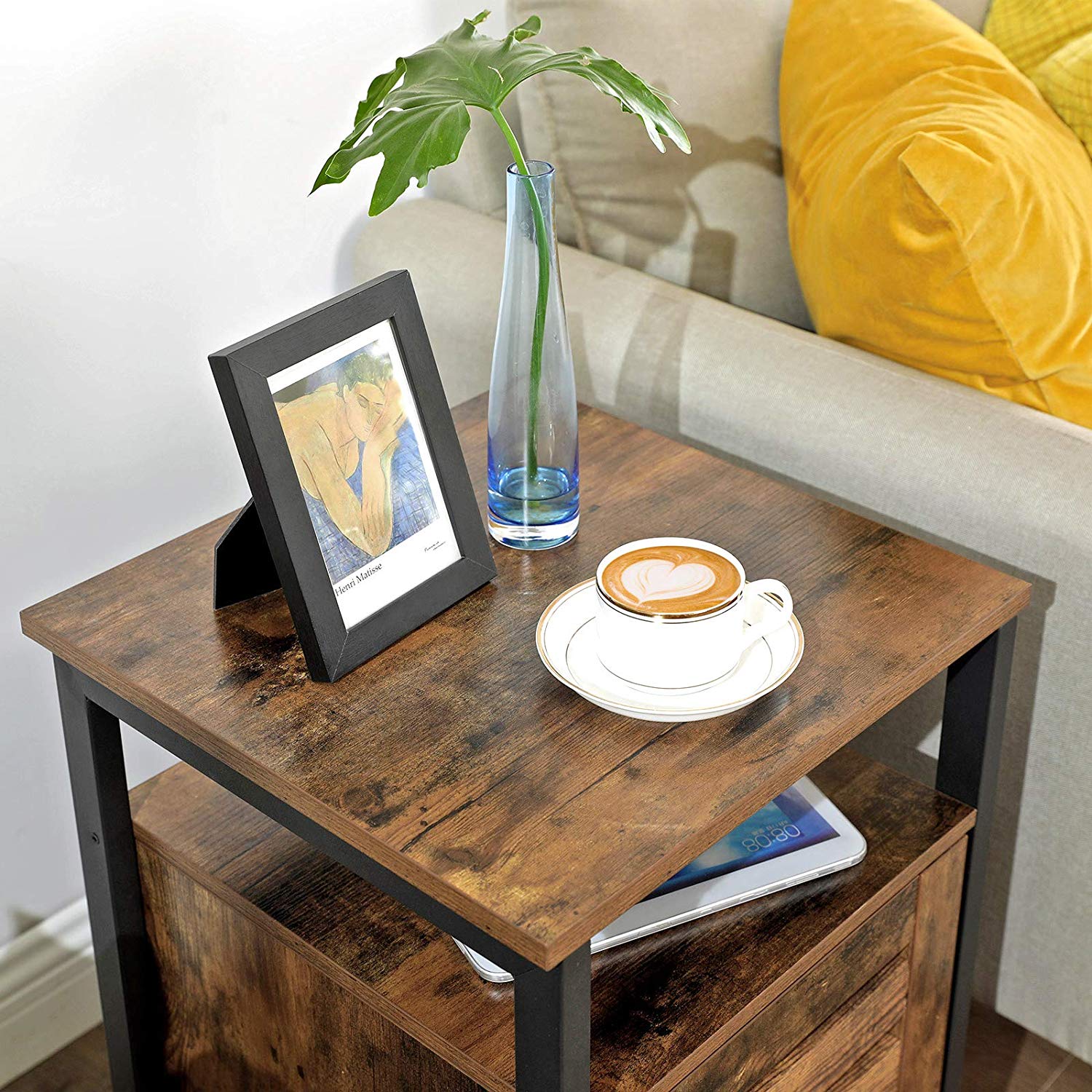End Table – Metal Frame – Rustic Brown – Adjustable Shelf, 2 Shelves, Industrial Style