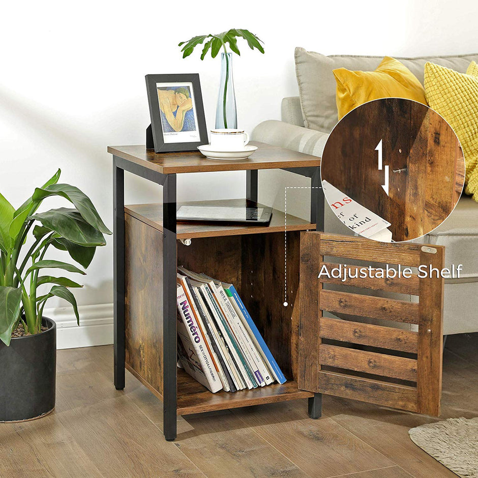 End Table – Metal Frame – Rustic Brown – Adjustable Shelf, 2 Shelves, Industrial Style