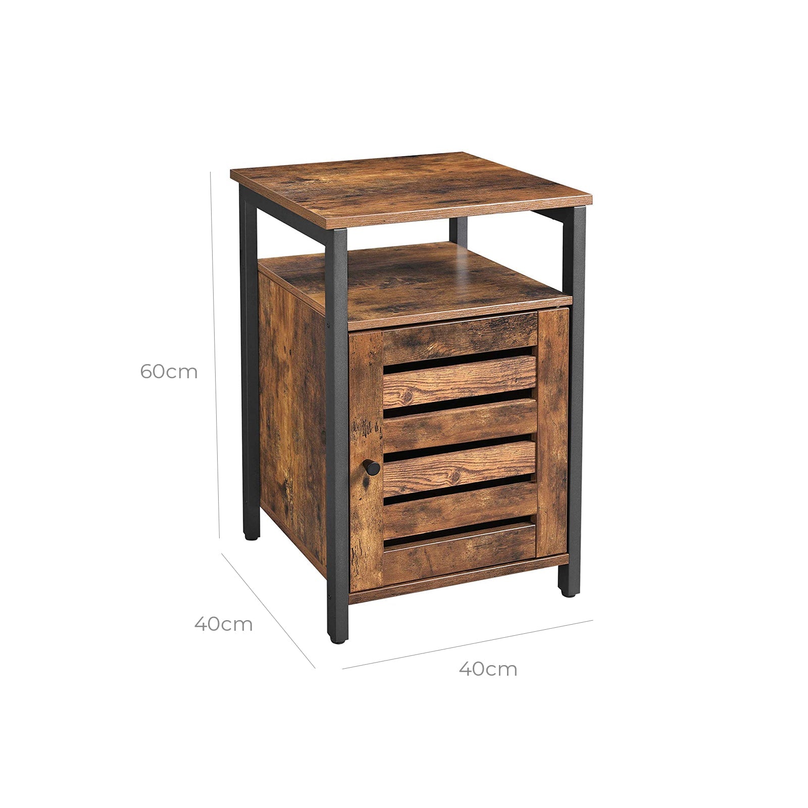 End Table – Metal Frame – Rustic Brown – Adjustable Shelf, 2 Shelves, Industrial Style