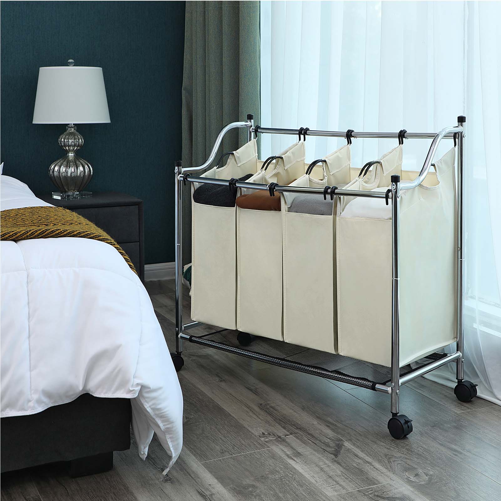 Laundry Cart – Fabric – Black – 4 Removable Bags, 140L Capacity