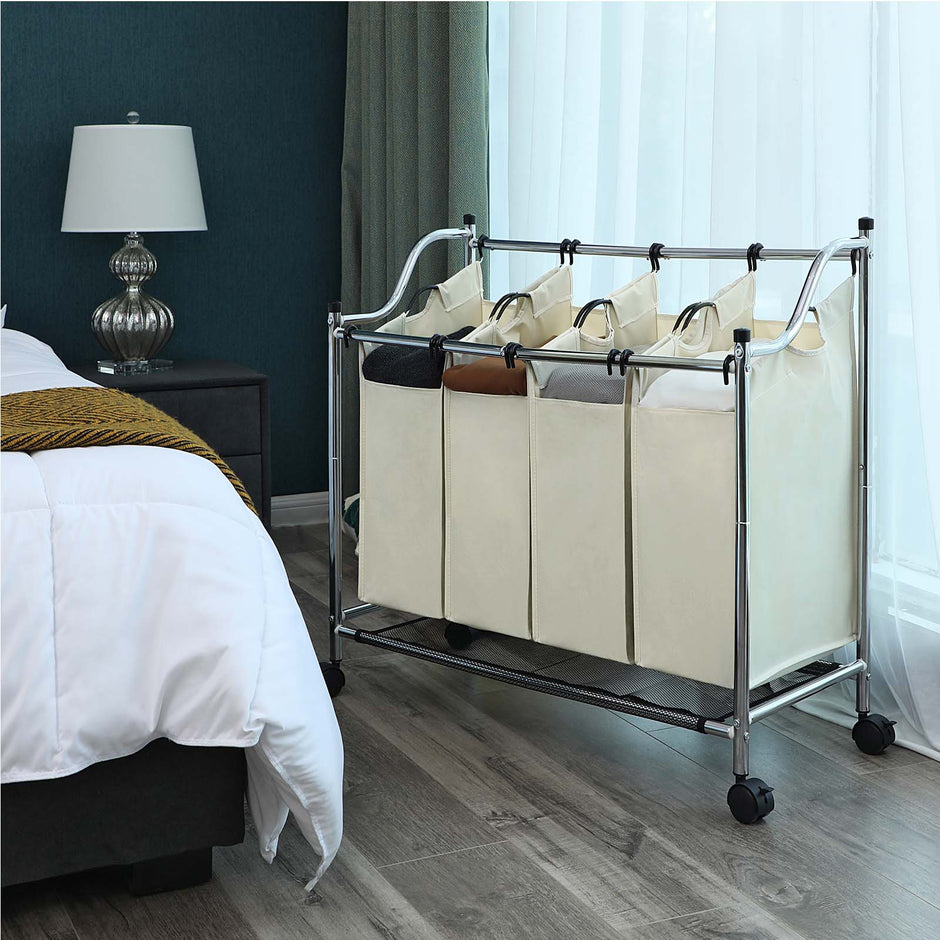 Laundry Cart – Fabric – Black – 4 Removable Bags, 140L Capacity