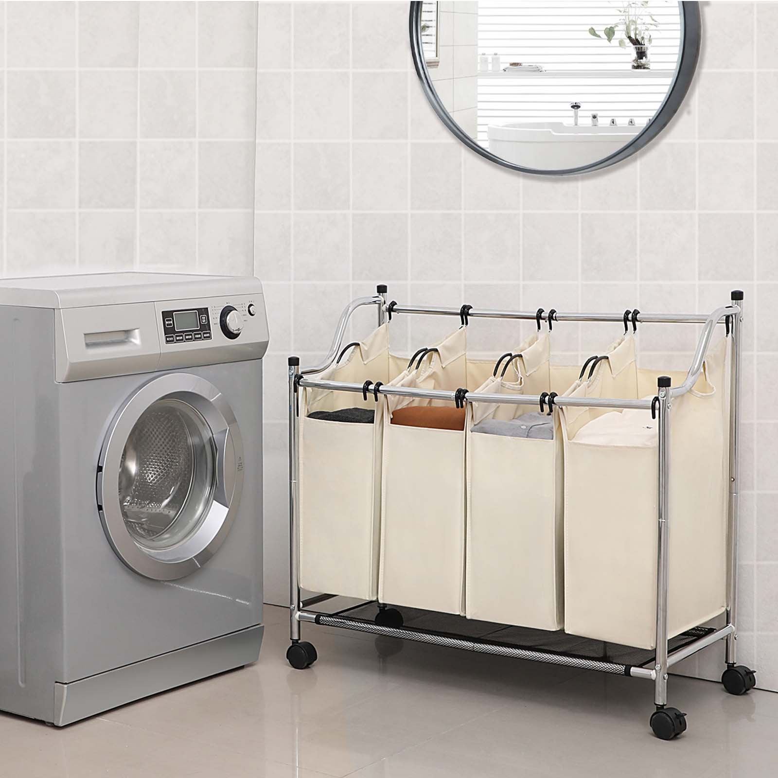 Laundry Cart – Fabric – Black – 4 Removable Bags, 140L Capacity