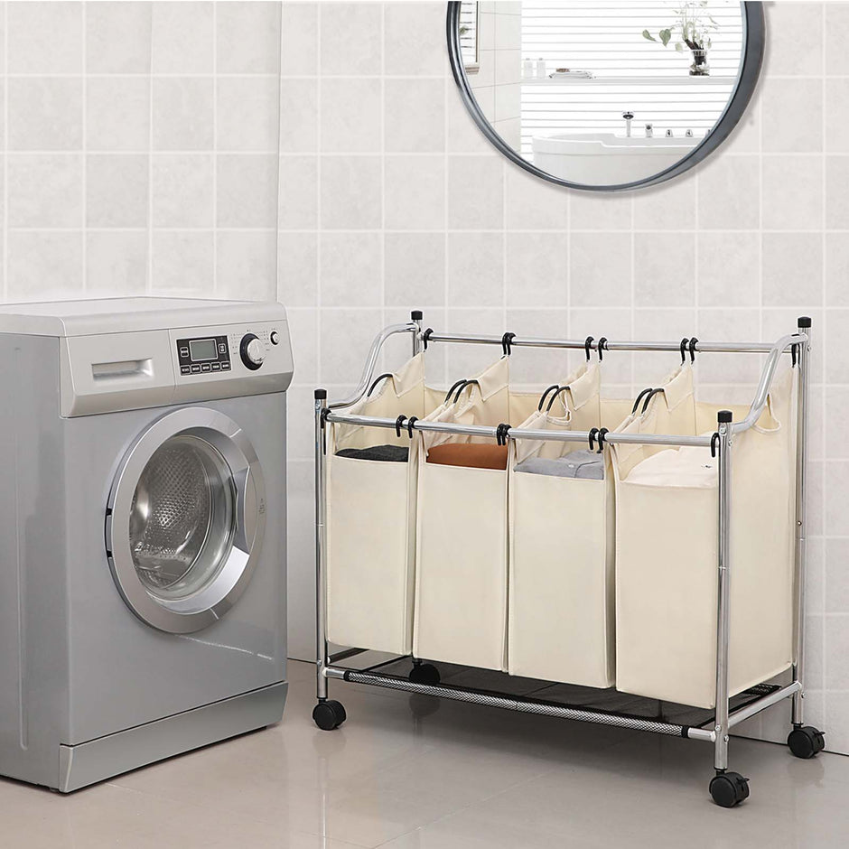 Laundry Cart – Fabric – Black – 4 Removable Bags, 140L Capacity