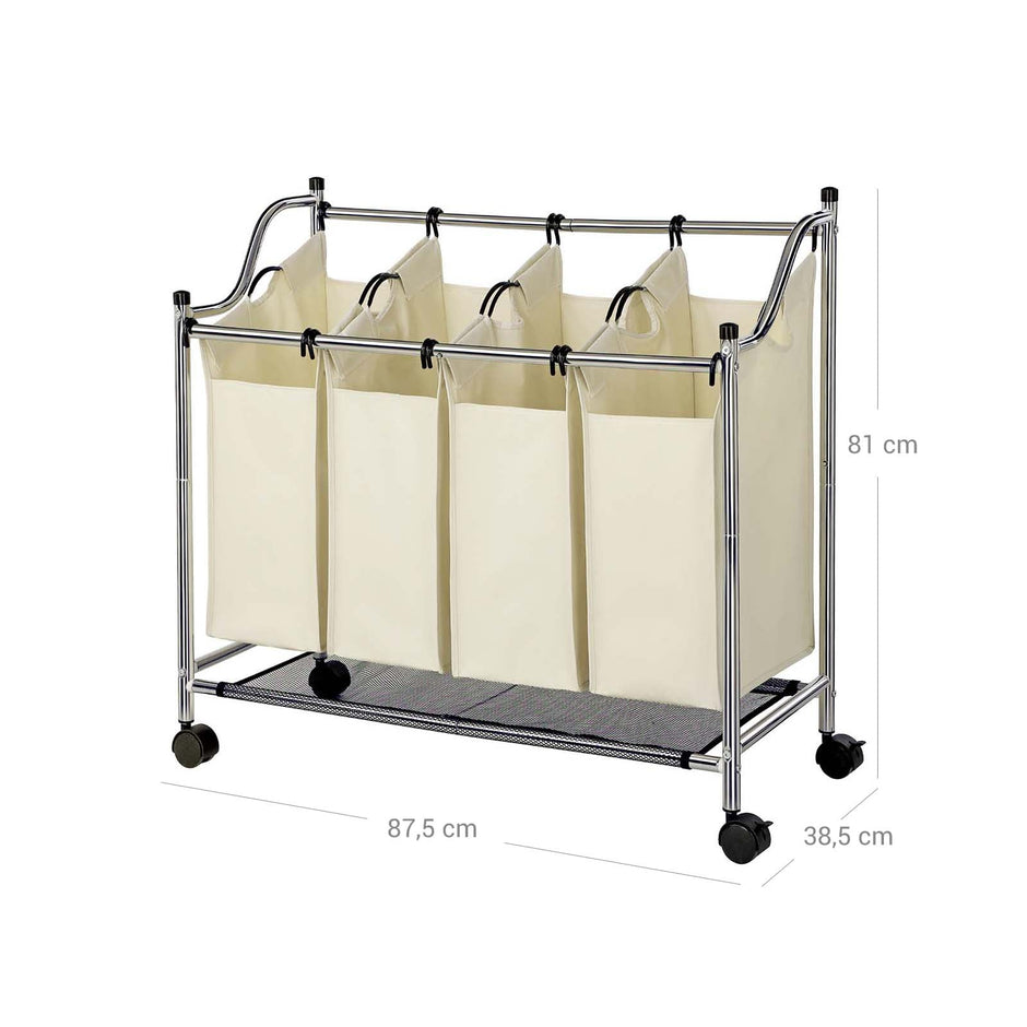 Laundry Cart – Fabric – Black – 4 Removable Bags, 140L Capacity