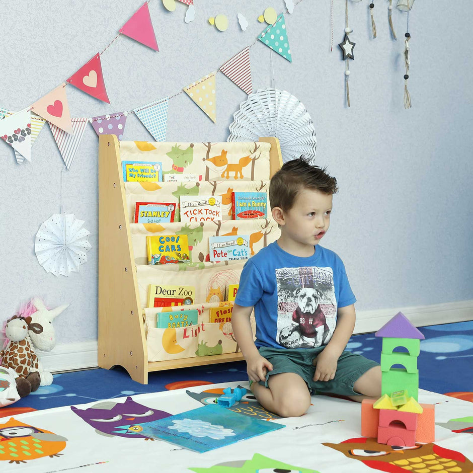 Children's Bookcase – Fabric – Multi-Color – 4-Tier Sling Design for Nursery and Kindergarten