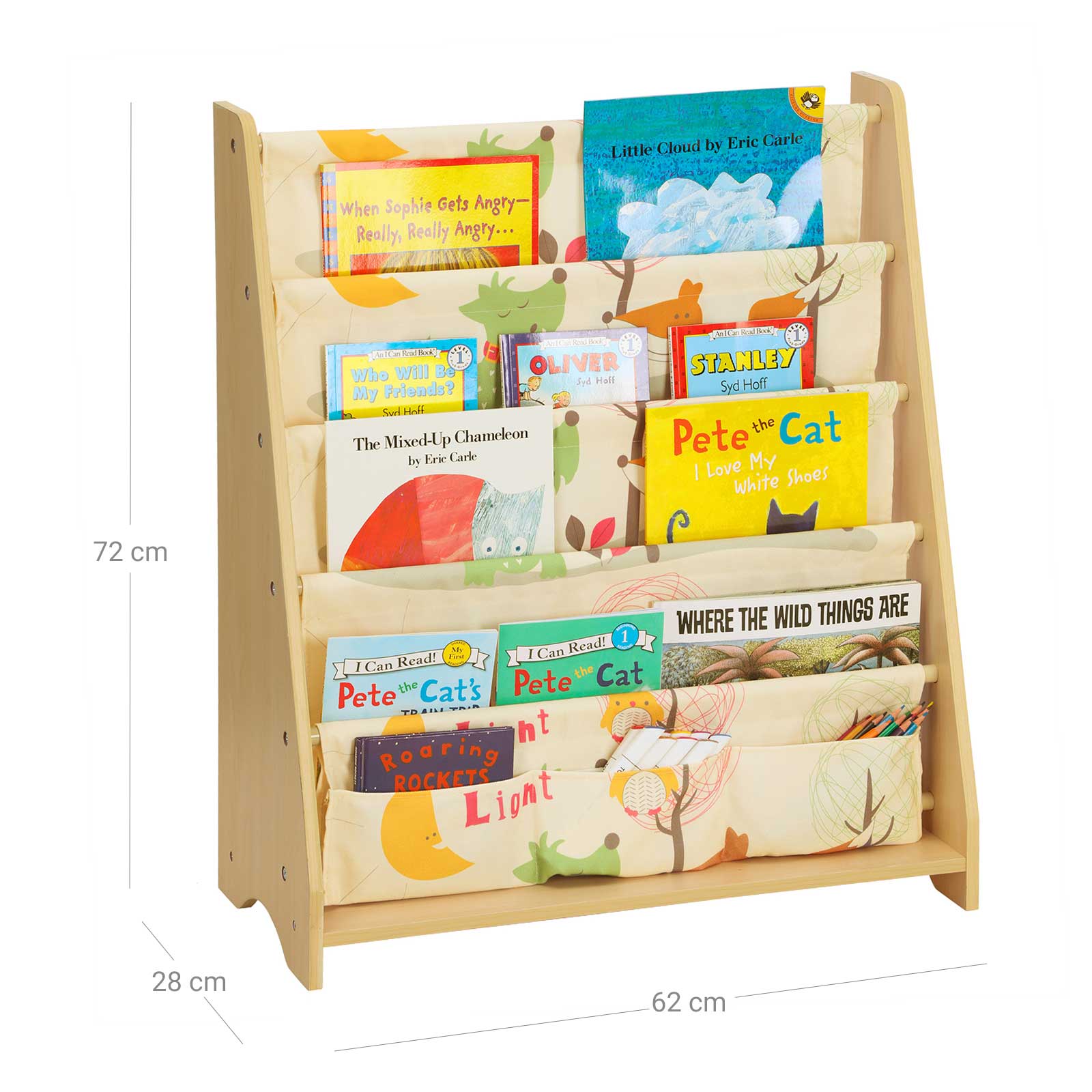 Children's Bookcase – Fabric – Multi-Color – 4-Tier Sling Design for Nursery and Kindergarten