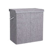 Double Laundry Hamper – Linenette Fabric – Grey – Divided Design with Magnetic Lid and Removable Liner