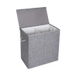 Double Laundry Hamper – Linenette Fabric – Grey – Divided Design with Magnetic Lid and Removable Liner