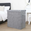 Double Laundry Hamper – Linenette Fabric – Grey – Divided Design with Magnetic Lid and Removable Liner