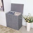 Double Laundry Hamper – Linenette Fabric – Grey – Divided Design with Magnetic Lid and Removable Liner