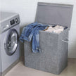 Double Laundry Hamper – Linenette Fabric – Grey – Divided Design with Magnetic Lid and Removable Liner