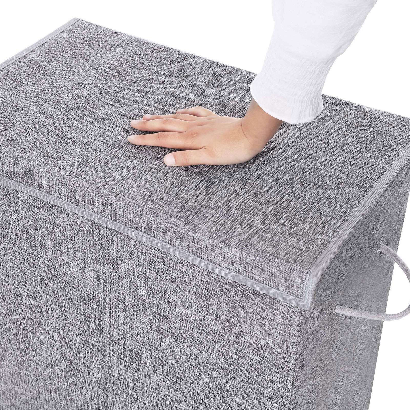 Double Laundry Hamper – Linenette Fabric – Grey – Divided Design with Magnetic Lid and Removable Liner