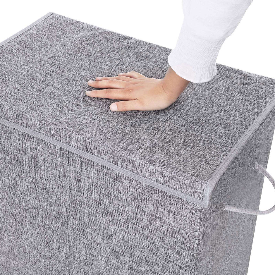 Double Laundry Hamper – Linenette Fabric – Grey – Divided Design with Magnetic Lid and Removable Liner