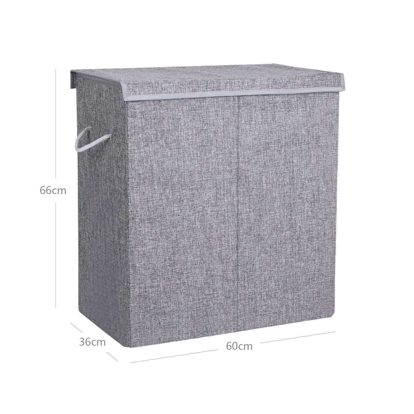Double Laundry Hamper – Linenette Fabric – Grey – Divided Design with Magnetic Lid and Removable Liner