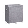 Double Laundry Hamper – Linenette Fabric – Grey – Divided Design with Magnetic Lid and Removable Liner