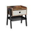 Side Table – Metal and Fabric – Rustic Brown – Industrial Design with Removable Drawer and Mesh Shelf
