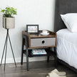 Side Table – Metal and Fabric – Rustic Brown – Industrial Design with Removable Drawer and Mesh Shelf