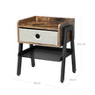Side Table – Metal and Fabric – Rustic Brown – Industrial Design with Removable Drawer and Mesh Shelf