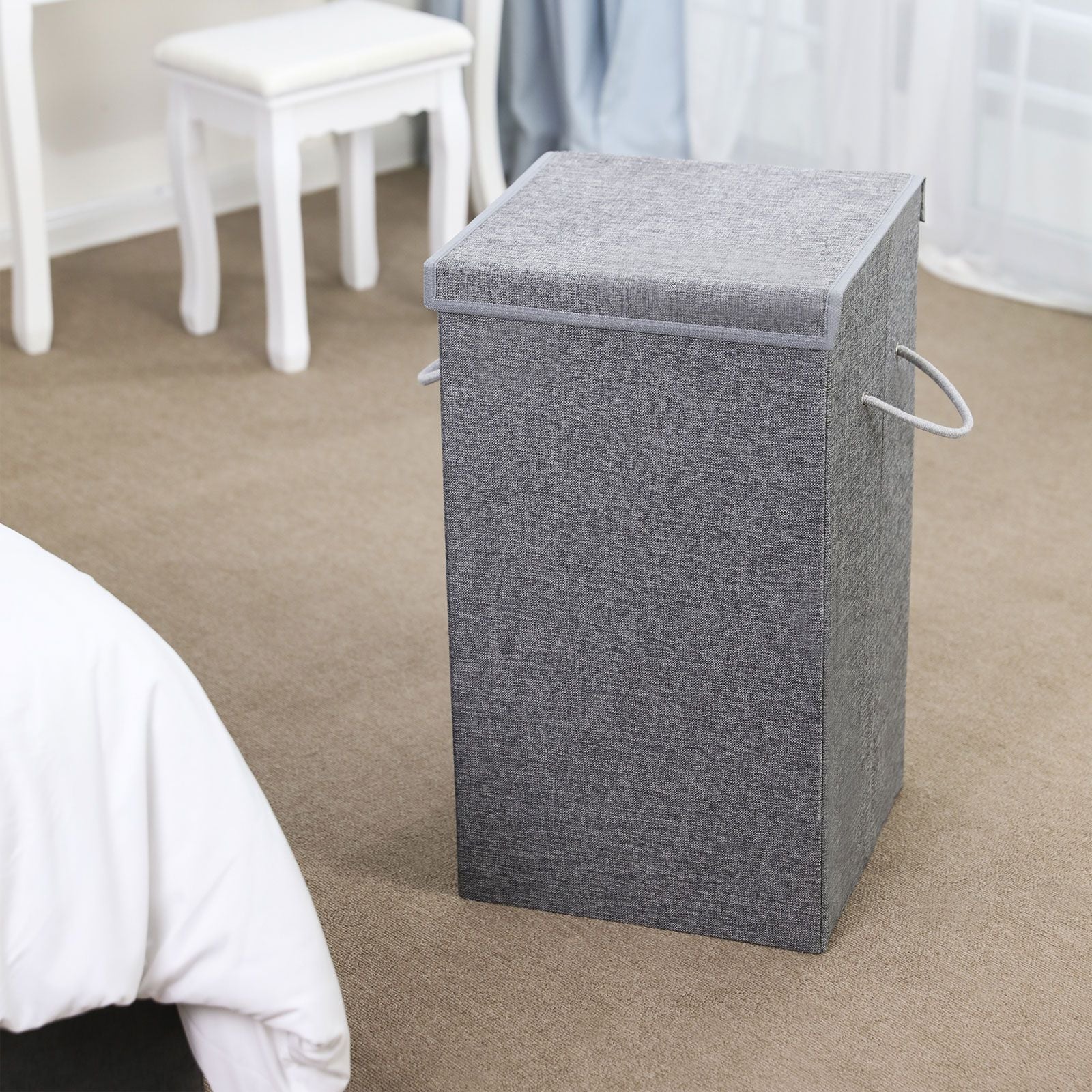 Laundry Hamper – Linenette Fabric – Grey – 85L Capacity with Magnetic Lid and Removable Liner Bag