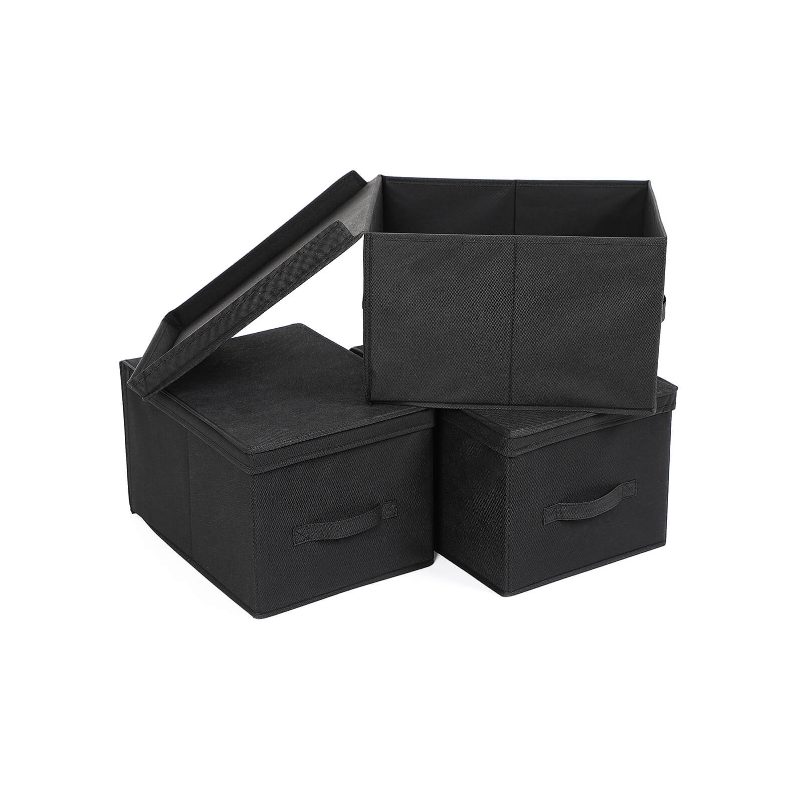 Fabric Storage Boxes – Fabric – Beige – Set of 3 with Lids and Label Holders, Foldable Design