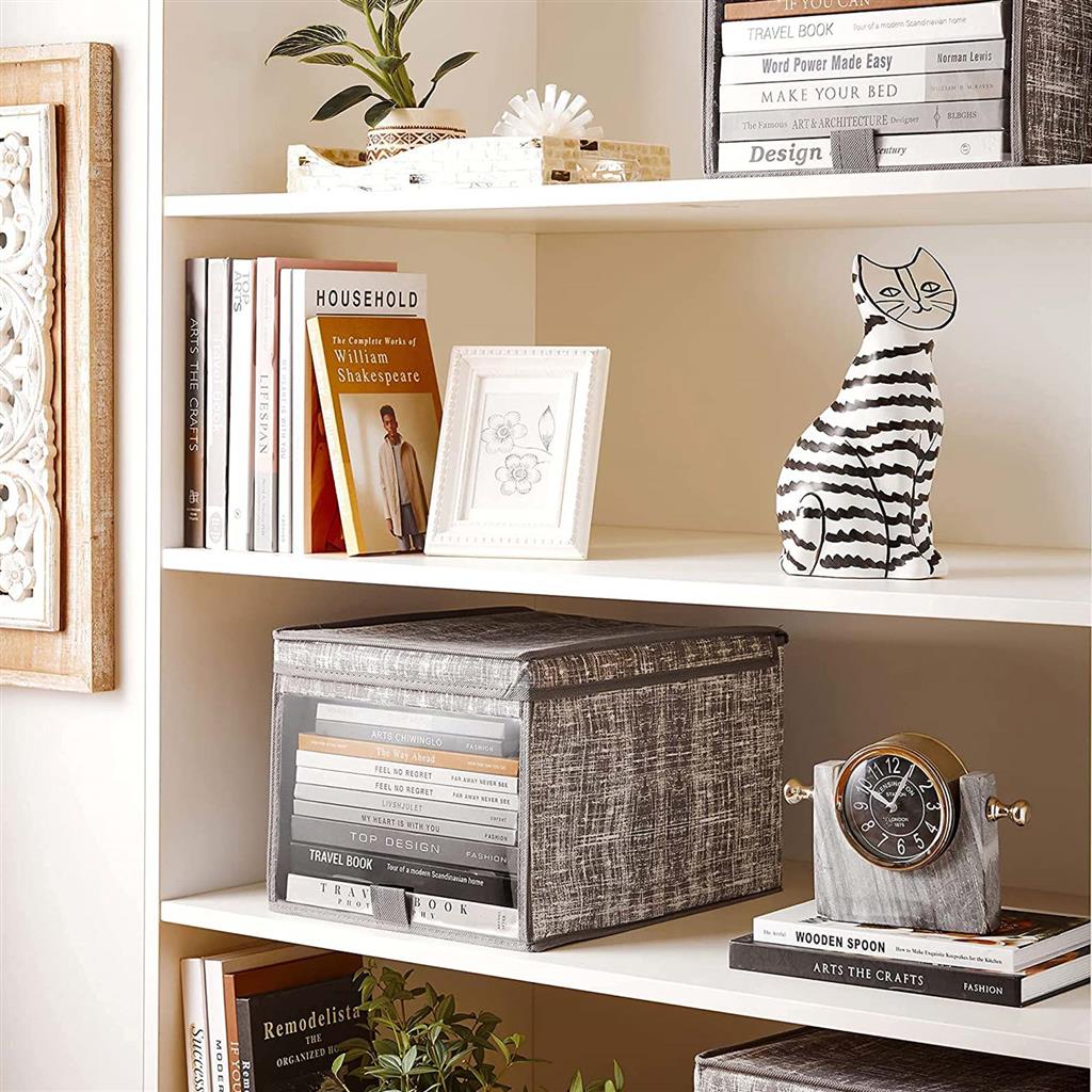 Fabric Storage Boxes Set – Fabric – Grey – Set of 3 with Clear Front Window and Lid