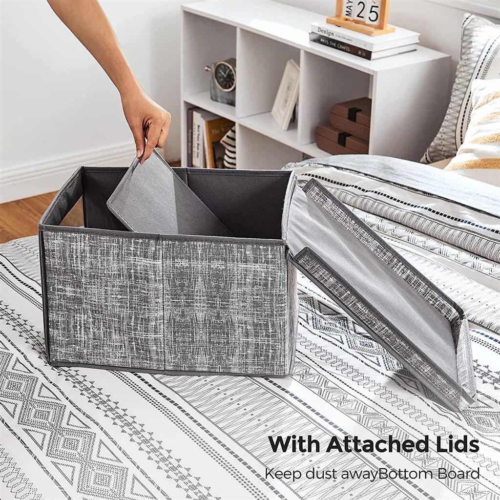 Fabric Storage Boxes Set – Fabric – Grey – Set of 3 with Clear Front Window and Lid