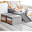Fabric Storage Boxes Set – Fabric – Grey – Set of 3 with Clear Front Window and Lid