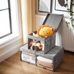 Fabric Storage Boxes Set – Fabric – Grey – Set of 3 with Clear Front Window and Lid