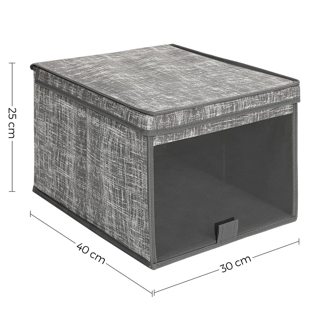 Fabric Storage Boxes Set – Fabric – Grey – Set of 3 with Clear Front Window and Lid