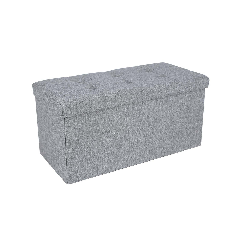 Fabric Storage Ottoman – Linen Fabric – Light Grey – Versatile Folding Toy Box
