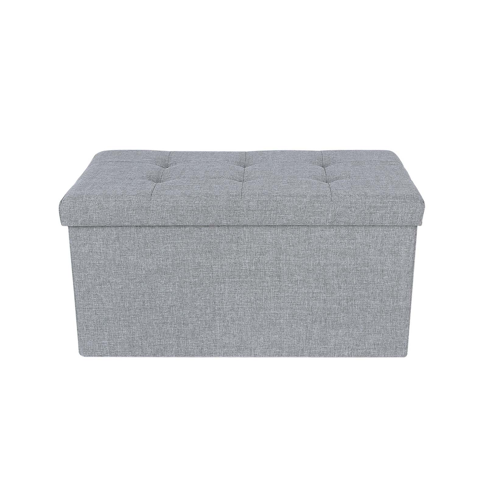 Fabric Storage Ottoman – Linen Fabric – Light Grey – Versatile Folding Toy Box