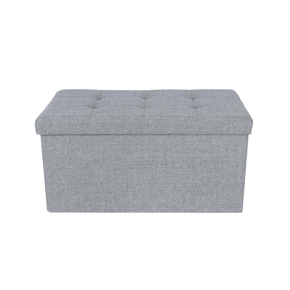 Fabric Storage Ottoman – Linen Fabric – Light Grey – Versatile Folding Toy Box