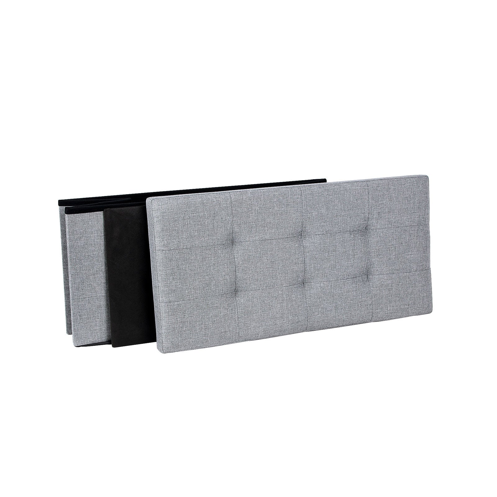 Fabric Storage Ottoman – Linen Fabric – Light Grey – Versatile Folding Toy Box