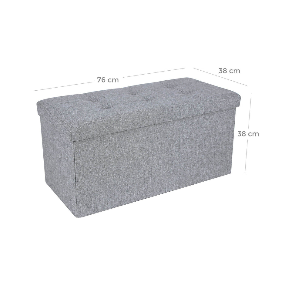 Fabric Storage Ottoman – Linen Fabric – Light Grey – Versatile Folding Toy Box