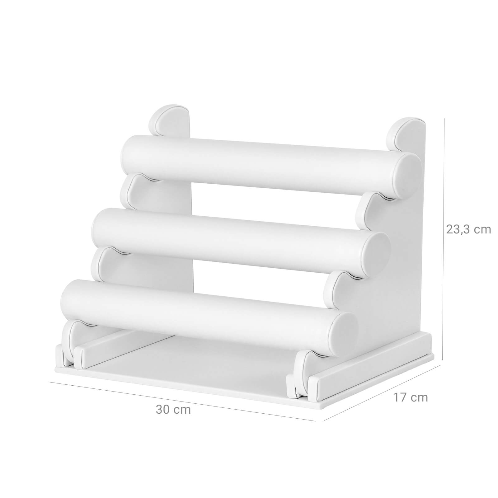 Jewellery Stand – Faux Leather – White – 3-Bar Organizer for Bracelets and Necklaces