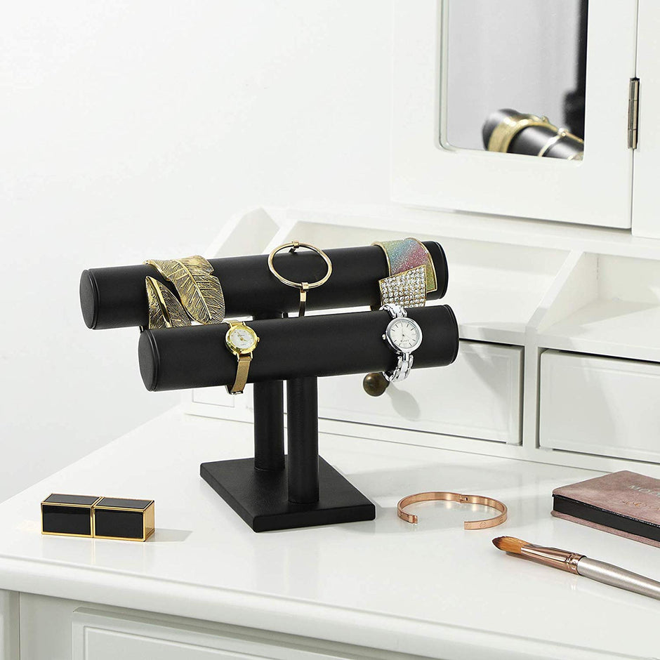 Jewellery Stand – Faux Leather – Black – Multi-functional Watch and Bracelet Holder