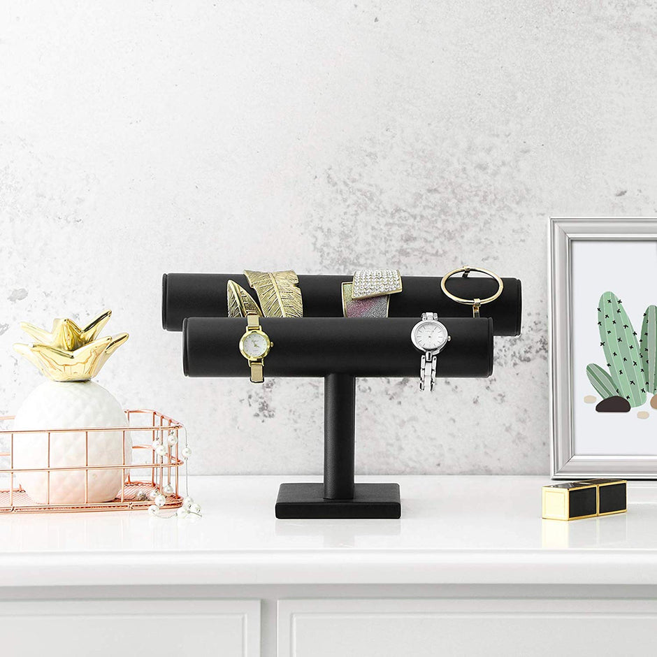 Jewellery Stand – Faux Leather – Black – Multi-functional Watch and Bracelet Holder