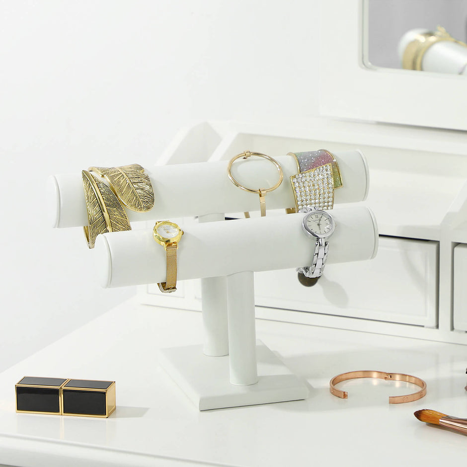 Jewellery Stand – Faux Leather – White – Multi-Functional Holder for Earrings, Necklaces, and Bracelets