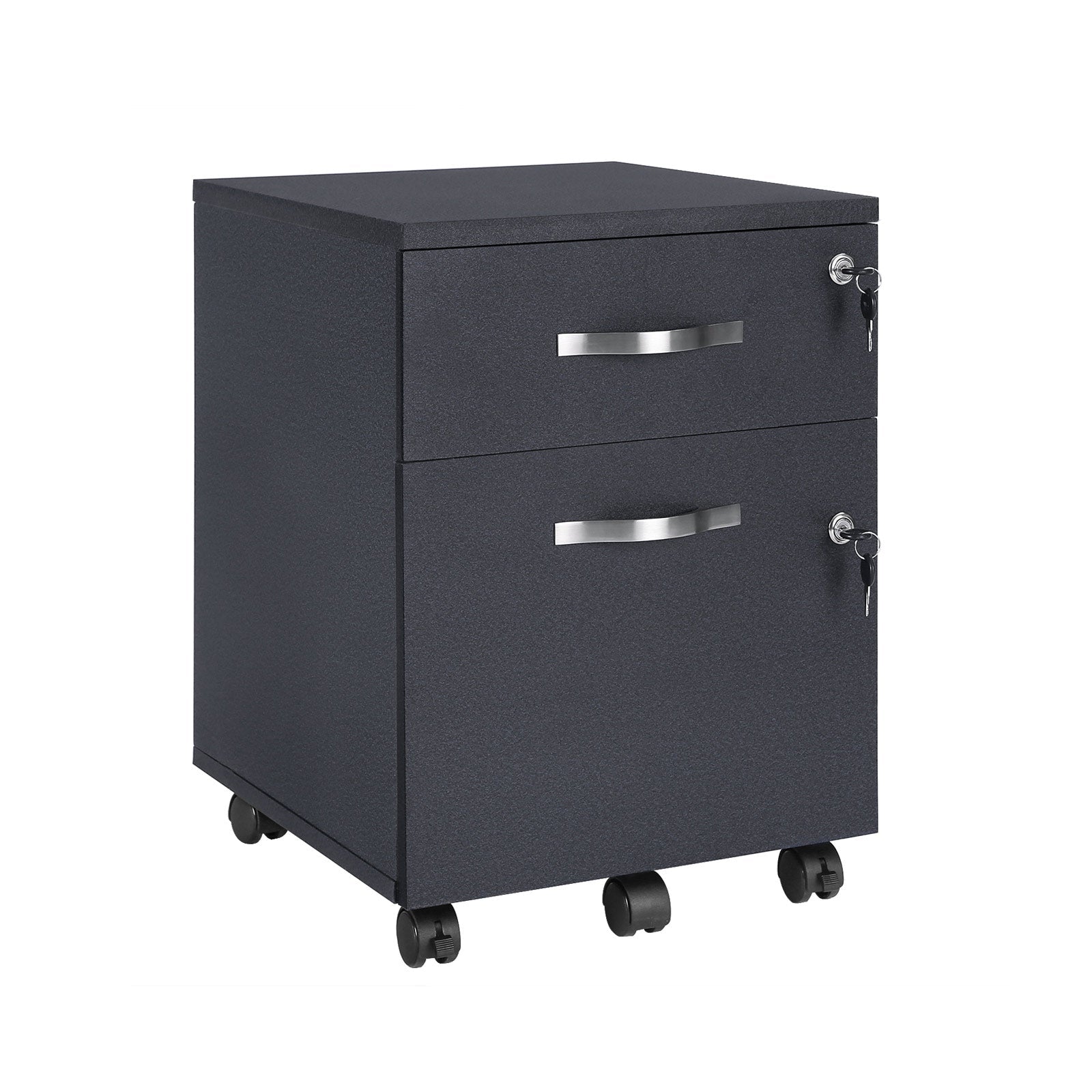 Lockable File Cabinet – Wood – White – 2 Drawers with Wheels and Adjustable Hanging Rails