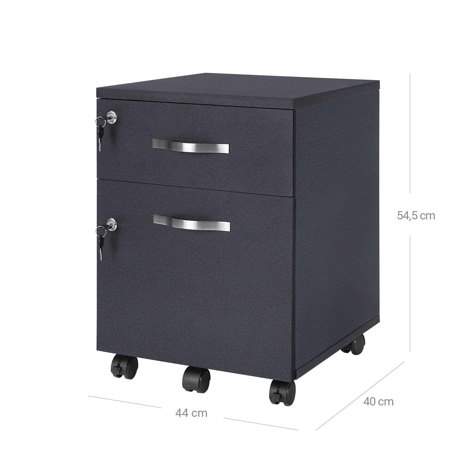 Lockable File Cabinet – Wood – White – 2 Drawers with Wheels and Adjustable Hanging Rails