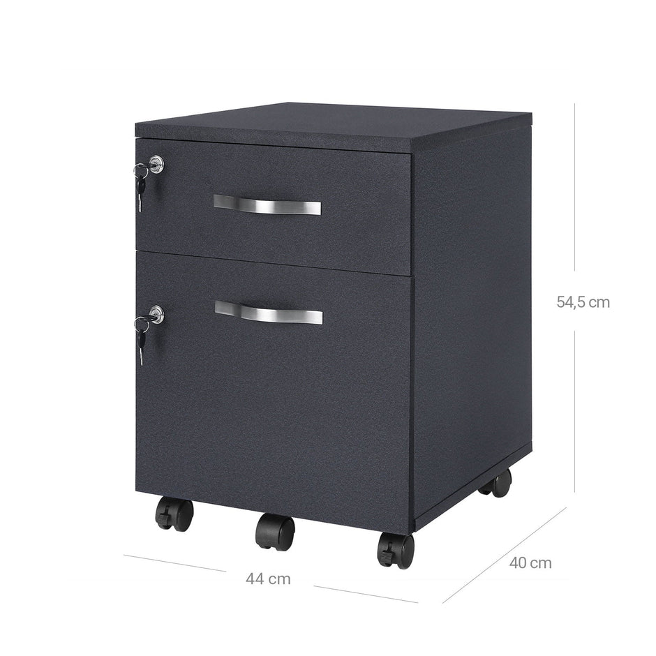Lockable File Cabinet – Wood – White – 2 Drawers with Wheels and Adjustable Hanging Rails