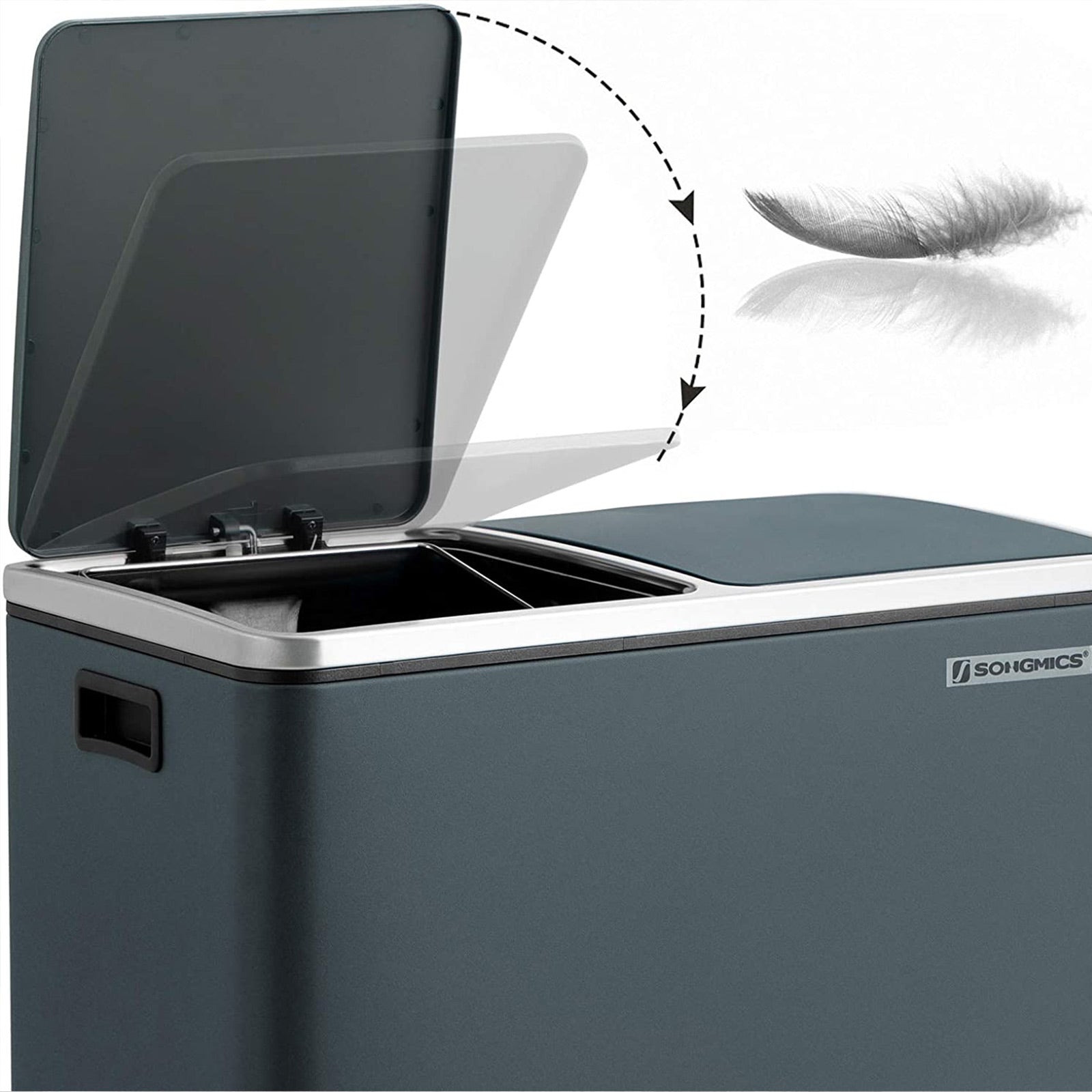 Fingerprint Proof Recycling Bin – Plastic – White – Double Compartment with Soft-Close Lids and Pedals