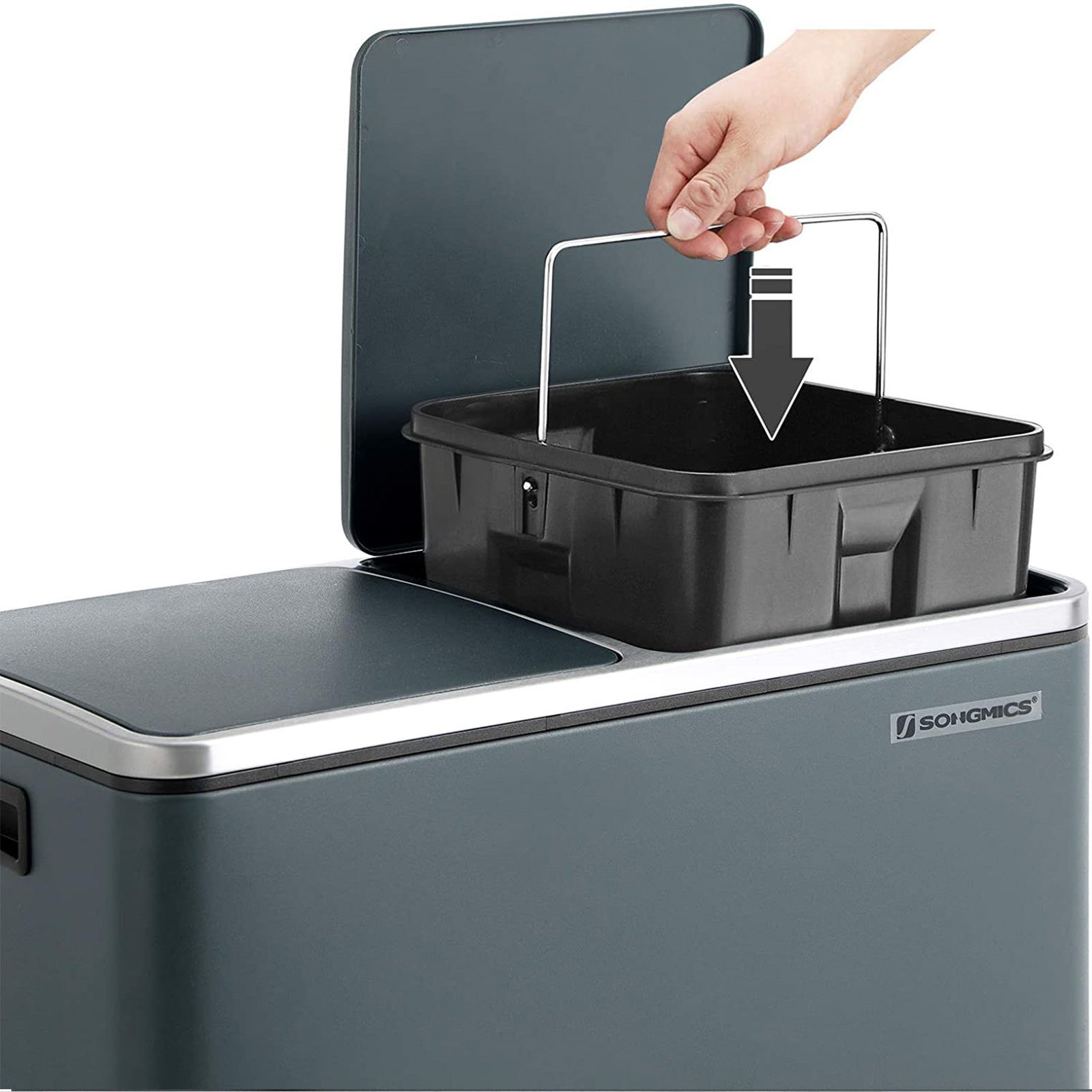 Fingerprint Proof Recycling Bin – Plastic – White – Double Compartment with Soft-Close Lids and Pedals