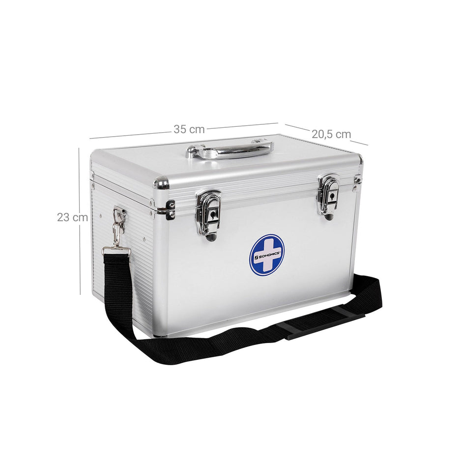 First Aid Medicine Case – ABS – Silver – Portable with Carry Handle and Strap